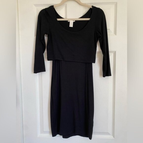 H&M Mama Black Viscose Maternity / Nursing Dress with 3/4 Sleeves - Picture 1 of 5